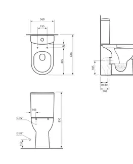 Sanitárna keramika SAPHO - SANIVEX kombi WC, zvyšené sedenie, Rimless, spodný/zadný odpad, biela PC108WR