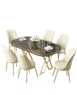 Jedálenské sety Dining Table & Chairs Set (7 Pieces) Lai - Anthracite, Gold, Cream