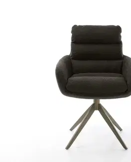 Jedálenské stoličky DELIFE Otočná jedálenská stolička Abelia-Flex s opierkami zmiešané materiály čierna krížová podstava široká titánový efekt 360° otočná hojdacia funkcia