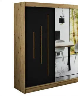 Šatníkové skrine Skriňa Halifax Y2 180 Dub Artisan/čierna/Zrkadlo