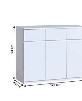 Komody KONDELA Artemia 3D3S trojdverová komoda so zásuvkami arktická biela