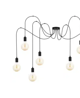 Svietidlá  Luster na lanku MIROS 7xE27/60W/230V pavúk čierna 0064