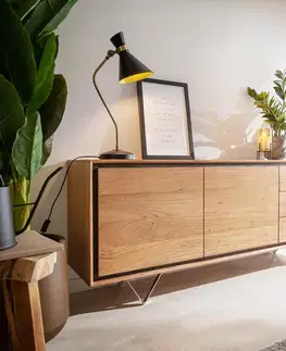 Komody DELIFE Komoda Stonegrace 175 cm akácia prírodná 2 dvierka 3 zásuvky kamenná dyha podstava v tvare V