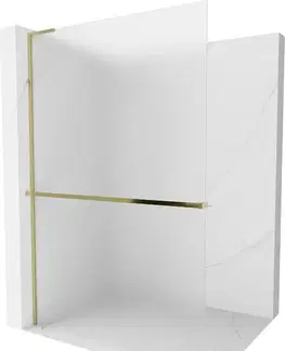 Sprchové dvere MEXEN/S - Kioto+ L Sprchová zástena WALK-IN s poličkou a držiakom uterákov 100 x 200, dekor, zlatá 800-100-123-50-30