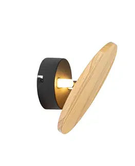 Nástenné osvetlenie Rustikálna nástenná lampa okrúhla drevená - Pulley