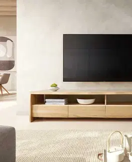 Televízne stolíky DELIFE TV stolík Live-Edge 230 cm dub prírodný 4 zásuvky masívny hrana