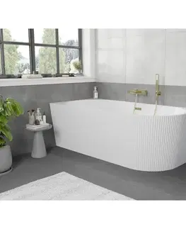 Vane MEXEN/S - Silo voľne stojaca rohová vaňa ľavá reliéf 170 x 80, biela, sifón a prepad zlatá 52891708000L-50