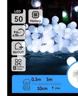 LED osvetlenie  B.V.  - LED vonkajšia svetelná reťaz 50xLED/3xAA/8 funkcií 5,3 m IP44 studená biela B10303K4J