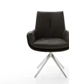 Jedálenské stoličky DELIFE Jedálenská stolička Clea-Flex mikrovlákno antracitová vintage krížová podstava široká nerezová oceľ 360° otočná hojdacia funkcia