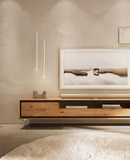 Televízne stolíky DELIFE TV stolík Stonegrace 240 cm dub prírodný 2 dvierka 2 zásuvky 1 priehradka noha oválna nerezová oceľ kefovaná