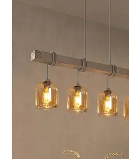 Svietidlá BRILAGI - Luster na lanku WOOD GLASS 4xE27/60W/230V borovica/sivá/dymovo-hnedá EG49927A+4xNSTK7765