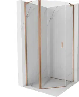 Sprchovacie kúty MEXEN/S - Mist L sprchový kút päťboký krídlový 80 x 80, transparent, meď kartáčovaná 8A8L-080-080-65-00
