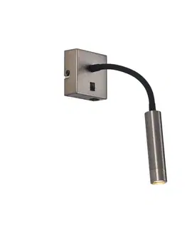 Lampy Moderné nástenné svietidlo Gunmetal s portom USB-C - Gosna