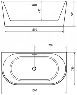 Vane MEXEN - Oval vaňa voľne stojace 150x75cm biela bez krytu prepadu a zátky 52671507500-SS