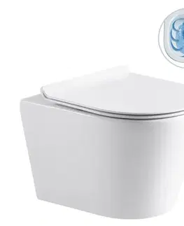Záchody CERANO - WC závesné Carlito, Rimless + Slim/UF sedátko - biela lesklá - 48,5x36,5 CER-417380