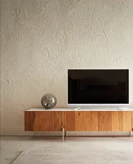 Televízne stolíky DELIFE TV stolík Secara 220 cm akácia prírodná 4 dvierka mramorové nohy nerezová oceľ