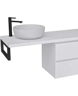 Kúpeľňový nábytok CERANO - Kúpeľňová skrinka Carole - biela matná + doska pod umývadlo Navira Pro - 36 mm + konzola čierna - 120x46x51,6 CER-606174