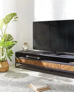 Televízne stolíky DELIFE TV stolík Famke 200 cm mango teak 2 priehradky 3 zásuvky