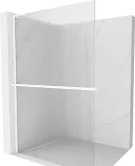 Sprchové dvere MEXEN/S - Kioto+ L Sprchová zástena WALK-IN s poličkou a držiakom uterákov 120 x 200, prúžky, biela 800-120-123-20-09
