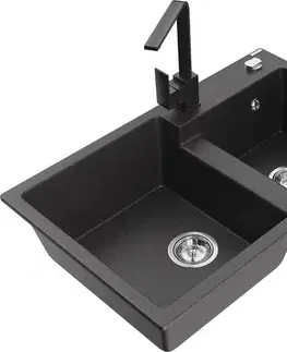 Kuchynské drezy MEXEN/S MEXEN/S - Tomas granitový drez 2-bowl vrátane batérie Rita, čierna kropenatá 6516-76-670300-76