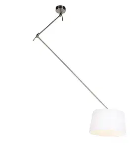 Závesné svietidlá Odpadová lampa z ocele s bielym ľanovým tienidlom 35 cm - Blitz