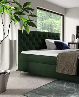 Postele KONDELA Guliette 120 boxspringová manželská posteľ zelená (Velvet)