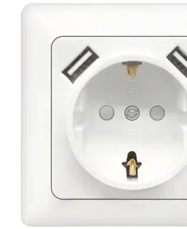 Predlžovacie káble  B.V.  - Domáca zásuvka SCHUKO 250V + 2x USB, biela, s rámikom B20101NJD