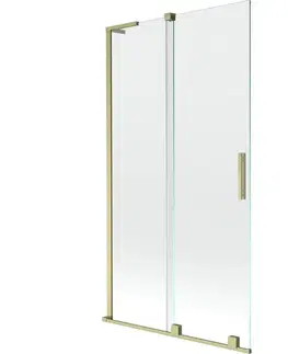 Sprchové dvere MEXEN/S - Velar L dvojkrídlová posuvná vaňová zástena 100 x 150, transparent, zlatá kartáčovaná 896-100-003-01-55