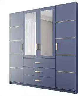 Šatníkové skrine Skriňa  Bali D4 Modrá/zrkadlo