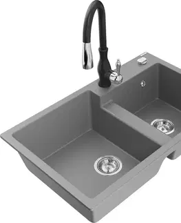 Kuchynské drezy MEXEN/S MEXEN/S - Tomas granitový drez 2-bowl vrátane batérie Savita, šedá 6516-71-672601-70