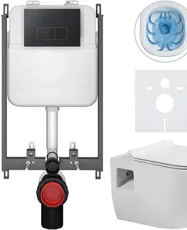 Záchody CERANO - Kompletný WC set Basic/Dure - biela lesklá - WC tlačidlo Modulo/Čierna - na zamurovanie - 51x35 CER-8050BD85903