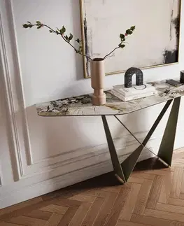 Konzolové stolíky DELIFE Konzolový stolík Edge polygonálny 180×50 cm keramika patagonia leštená Spios kov efektfinish titánová