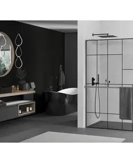 Sprchové dvere MEXEN/S - Kioto+ L Sprchová zástena WALK-IN s poličkou a držiakom uterákov 80 x 200, čierny vzor, grafit metal 800-080-123-95-78