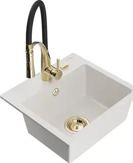 Kuchynské drezy MEXEN/S MEXEN/S - Milo granitový drez 1-miska vrátane batérie Aster, biela 6505-20-73450-57-G