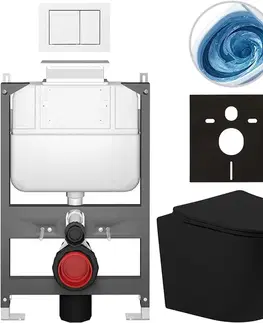Záchody CERANO - Kompletný WC set Basic/Cesso - čierna matná - WC tlačidlo Maxio/Biela - ovládanie zhora - predstenová inštalácia - 49x36 CER-8050BD86210