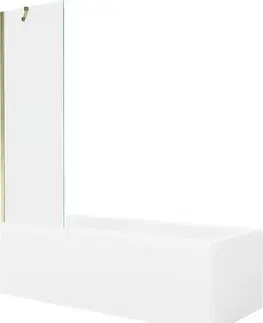 Sprchové dvere MEXEN/S - Cubik obdĺžniková vaňa 150 x 70 cm s panelom + vaňová zástena 60, transparent, zlatá 550315070X9506000050