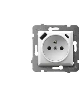 Predlžovacie káble Ospel - Domová zásuvka bez rámčeka 230V + 1xUSB-A + 1xUSB-C ARIA biela GP-1UZPUSBAC/m/00