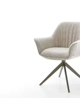 Jedálenské stoličky DELIFE Jedálenská stolička Keila-Flex s opierkami tkanina mäkký béžová krížová podstava široká titánová farba 360° otočný hojdacia funkcia