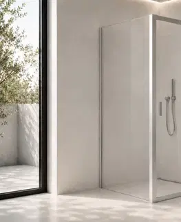 Sprchovacie kúty CERANO - Sprchovací kút Varone LINE Ľ/P - 6 mm - chróm, transparentné sklo - 110x90x195 - posuvný CER-DY505-90106