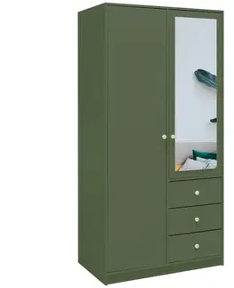 Šatníkové skrine Skriňa Siena 2 D2 fľaškovozelená / zrkadlo