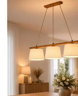 Svietidlá  Závesný luster AIDA 3xE27/15W/230V, priemer 25 cm, dub/krémová LD-3.98/DĄB RUSTIK/KREM