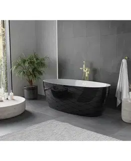 Vane MEXEN/S - Olea voľne stojaca vaňa vzor 170 x 80, biela/čierna, sifón a prepad zlatá 52821708075-50
