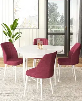 Jedálenské sety Dining Table & Chairs Set (5 Pieces) Rox - White, Burgundy
