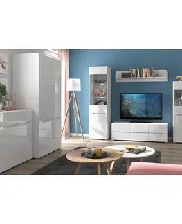 Komody KONDELA Jolk 2D2S dvojdverová komoda so zásuvkami biela / biely lesk