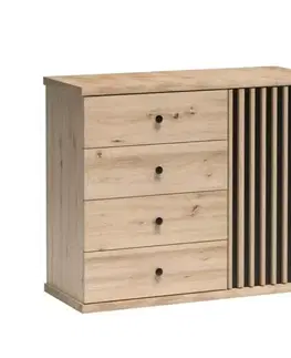 Komody KONDELA Koli C-5 jednodverová komoda so zásuvkami dub artisan / čierna