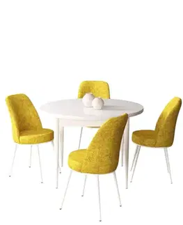Jedálenské sety Dining Table & Chairs Set (5 Pieces) Tor - White, Mustard