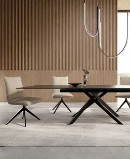 Jedálenské stoly DELIFE Jedálenský stôl Edge 200-300x100 keramika Laminam®Noir Desir hnedá krížová podstava obdĺžnik čierny rozkladací