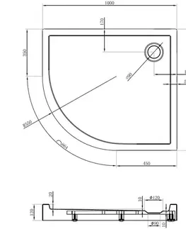Vane MEXEN - Flow+ Sprchová vanička štvrťkruh asymetrická pravá 100 x 90, biela lesk 46Q109010RH