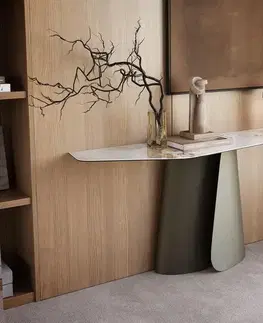 Konzolové stolíky DELIFE Konzolový stolík Edge polygonálny 180×50 cm keramika Minas melange bielo-béžová Livos kov titánová farba