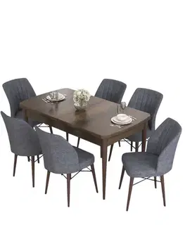 Jedálenské sety Extendable Dining Table & Chairs Set (7 Pieces) Eva - Baroque, Fume